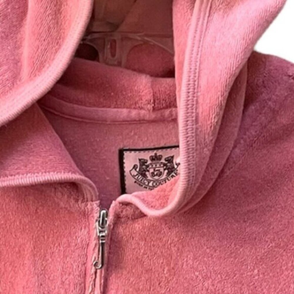 Juicy Couture Vintage Y2K Hoodie Jacket Barbie French Terry Pocket Logo Velour M - Picture 8 of 16